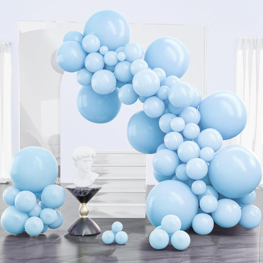 PartyWoo Baby Blue Balloons 100 pcs Different Sizes of 18 12 10 5 Inch Light Pastel Sky Aqua Blue Balloon Arch Kit Garland for Graduation Baby Shower Gender Reveal Party Decorations Blue-Q13