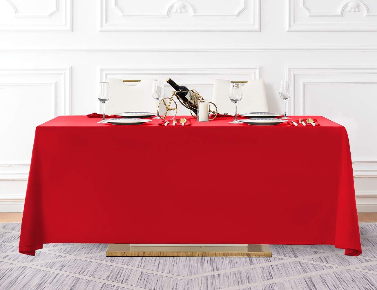 Surmente Red Christmas Tablecloth 90 x 132-inch Rectangular Polyester Table Cloth for Weddings, Banquets, or Restaurants