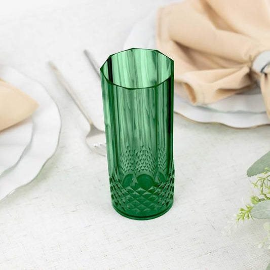 Efavormart 6-Pack Plastic Highball Glasses, 14oz Shatterproof Crystal Cut Drink Glasses for Kitchen Mojito Whiskey Cocktail, Hunter Green