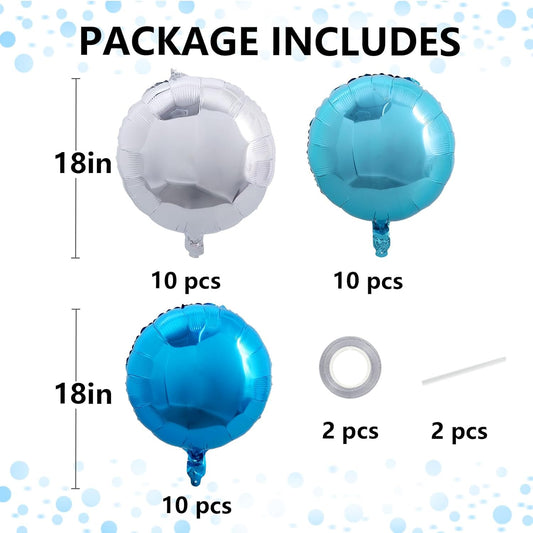 TONIFUL 30Pcs 18 Inch Balloons Large Blue and Silver Round Shape Foil Ballons Big Round Helium Mylar Decorations for Birthday Wedding Baby Shower Anniversary Engagement Party Supplies