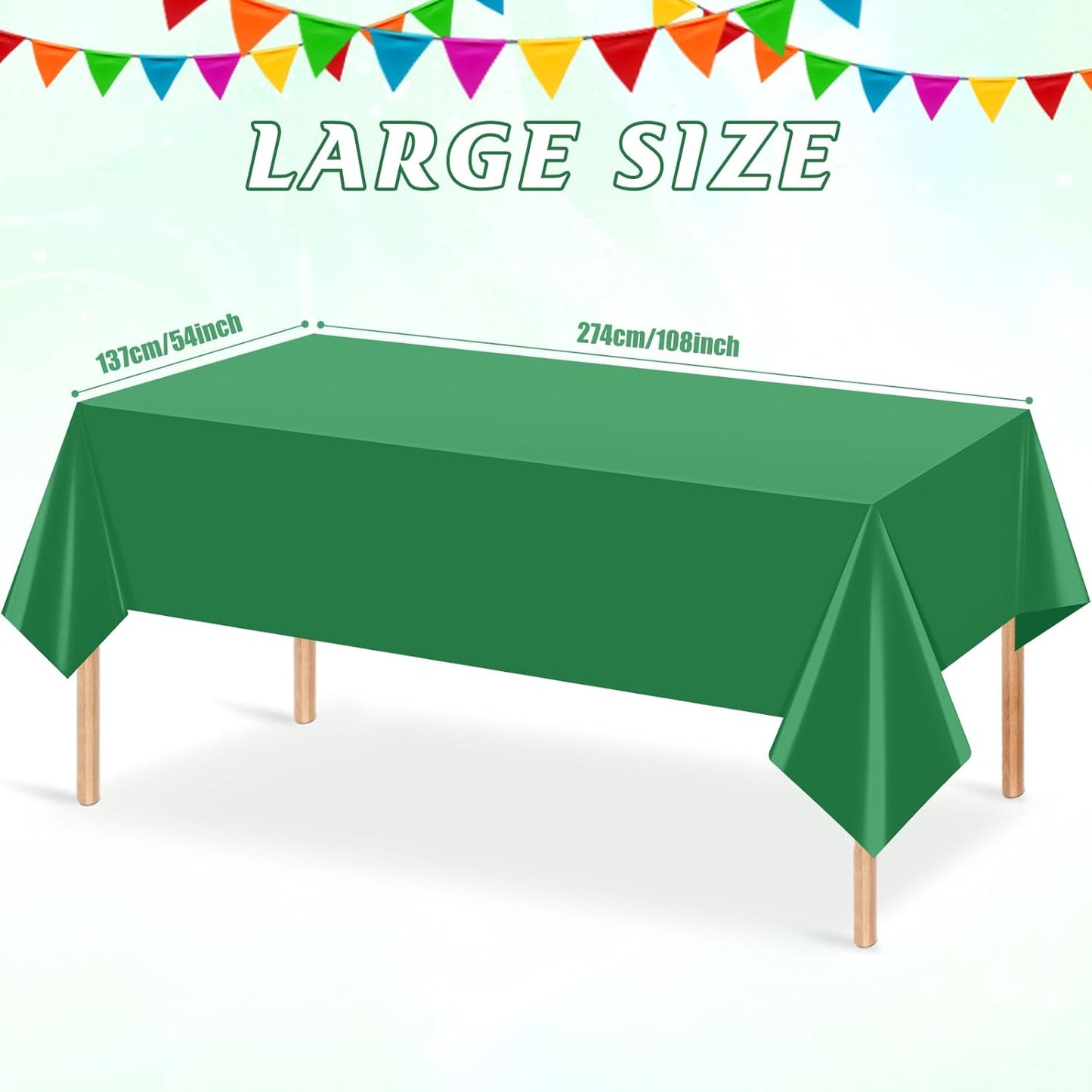 12Pcs Green Rectangle Tablecloth,Disposable Plastic Table Cloth,Waterproof Green Table Cover for Graduation Birthdays Weddings Anniversary Party Decorations,54 x 108 Inch