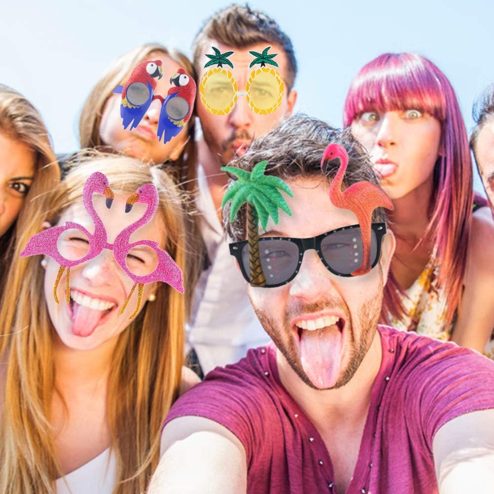 POPLAY Fun Party Sunglasses, Luau Glasses Silly Festival Dress Up Sunglasses Hawaiian Accessories for Kids Women Party Favor Tropical Fancy Photo Props