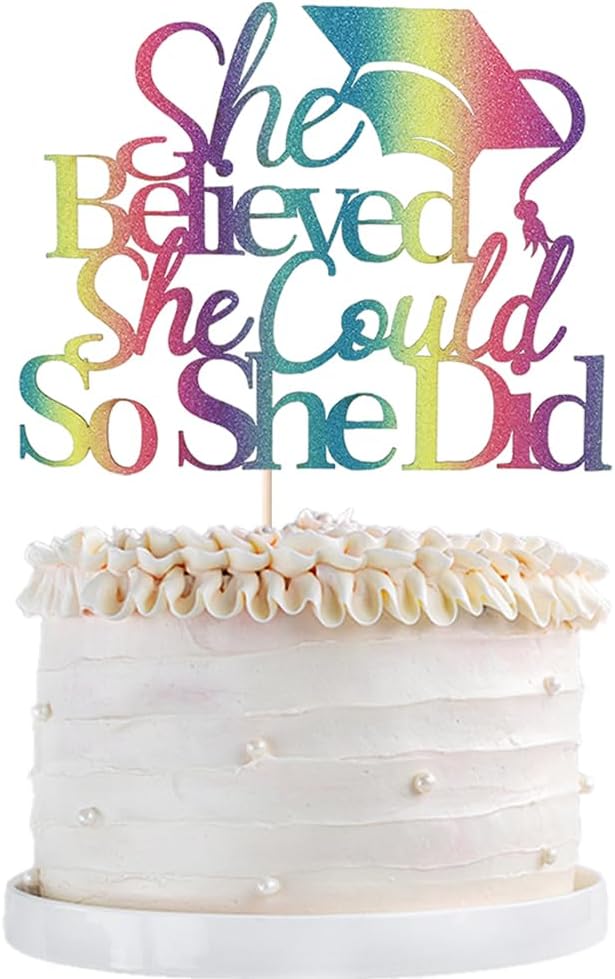 She Believed She Could So She Did Cake Topper,2026 Graduation Cake Topper,Cake Decorations for Girls,2026 High School/College/University Graduation (Chroma)
