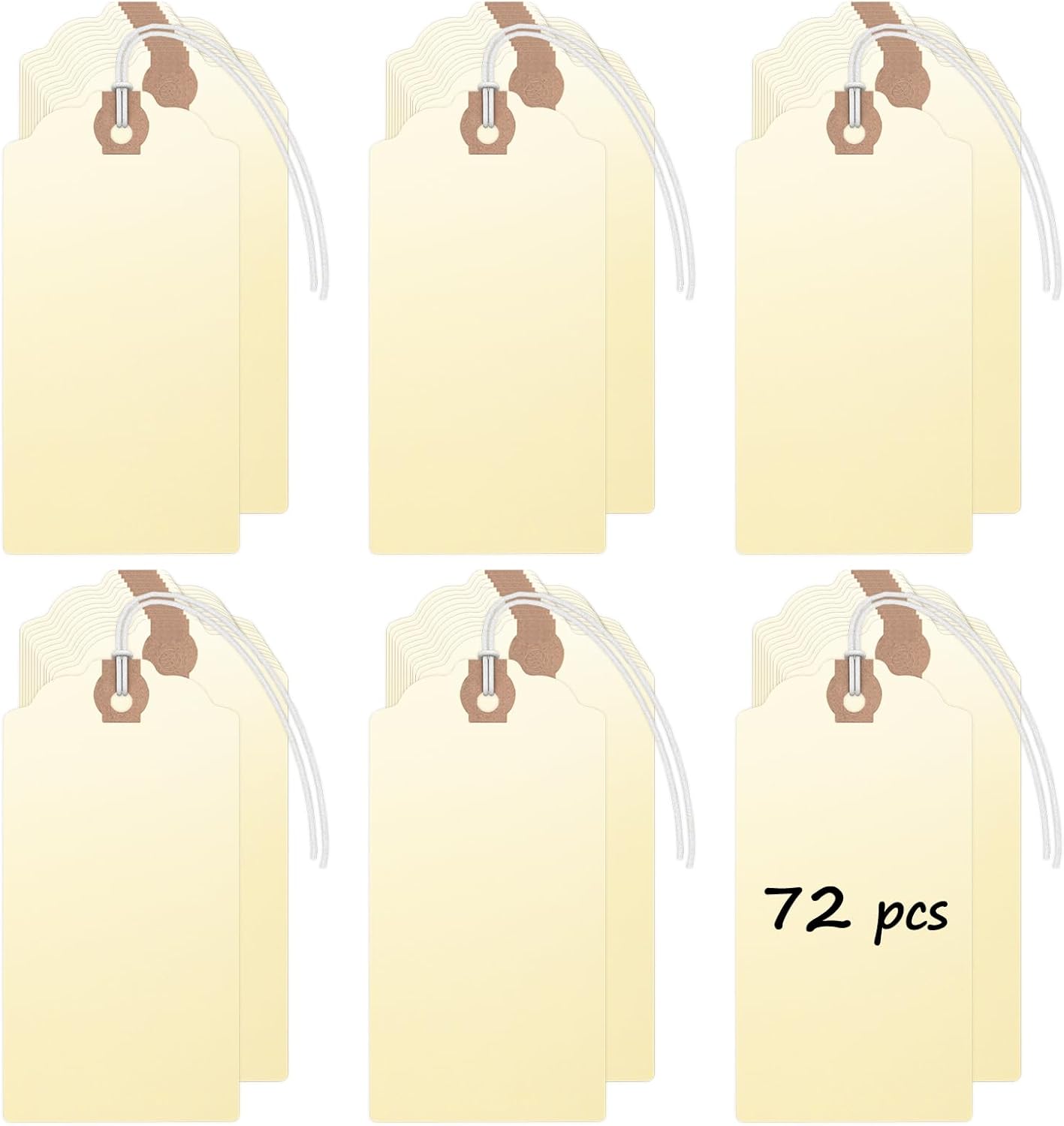 Uniclife 72 Pcs Blank Shipping Tags with Elastic String Attached Cardstock Paper Hang Tags with Reinforced Eyelet Large Marking Tags Price Tags Inventory Label Tags, Beige (4.7" x 2.36")