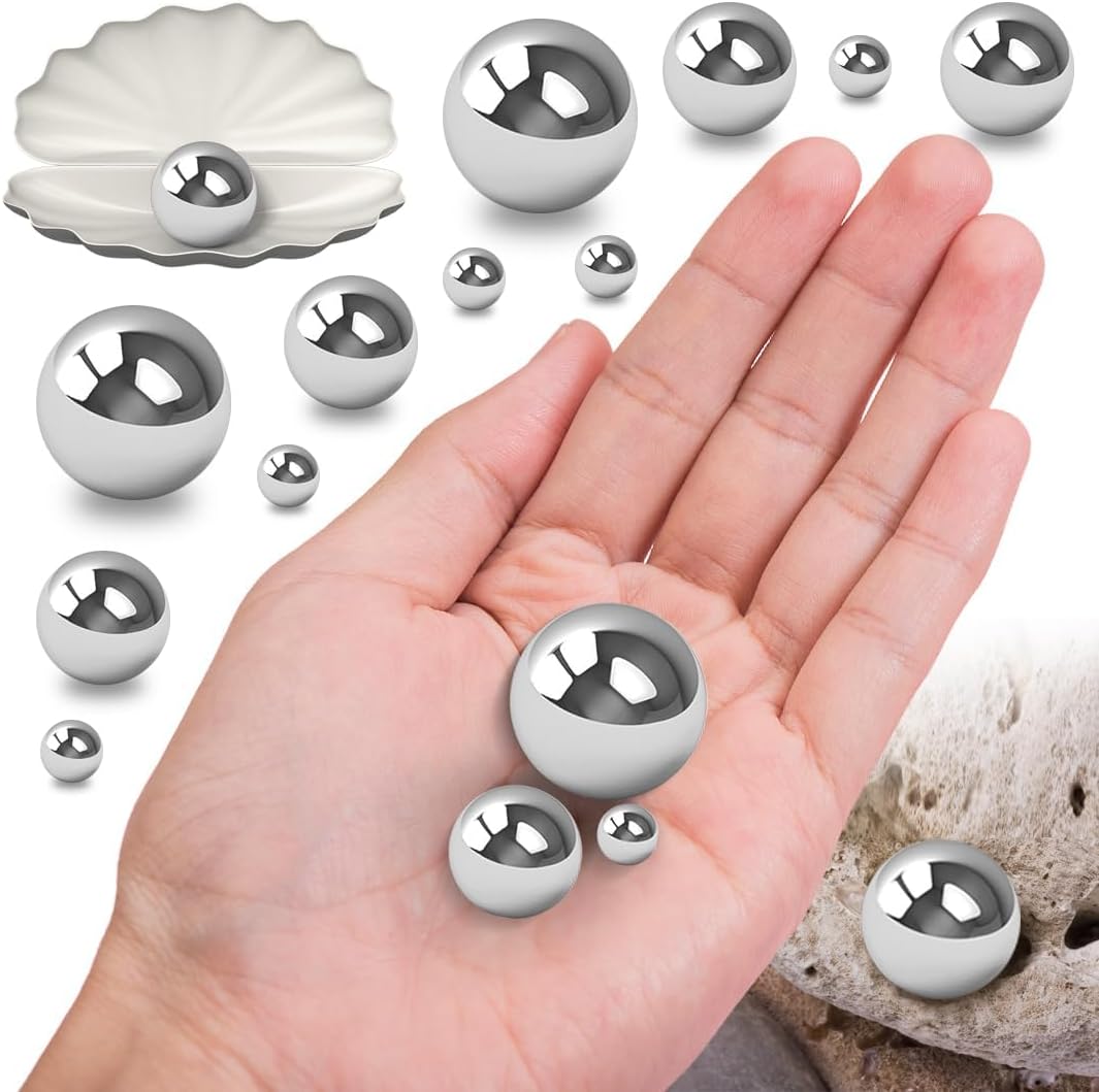 300Pcs Silver Polished No Hole Faux Pearl Beads for Vase Filling Decorations, Plastic Pearls Vase Fillers, Table Scatters, Wedding Centerpiece, Home Decor, 8/14/20 mm