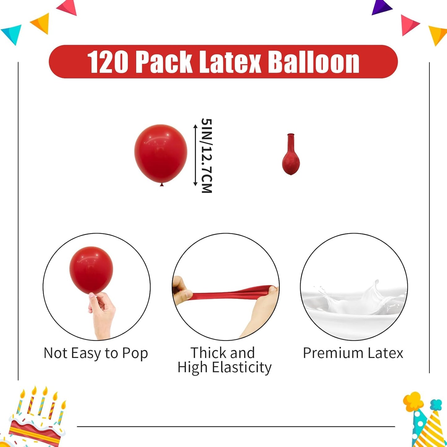 Red Balloons - 5 inch 120pcs Latex - Round Matte Red Birthday Balloon, Helium Balloon for Birthday Party, Halloween,Graduation, Wedding, Anniversary, Baby Shower Decorations