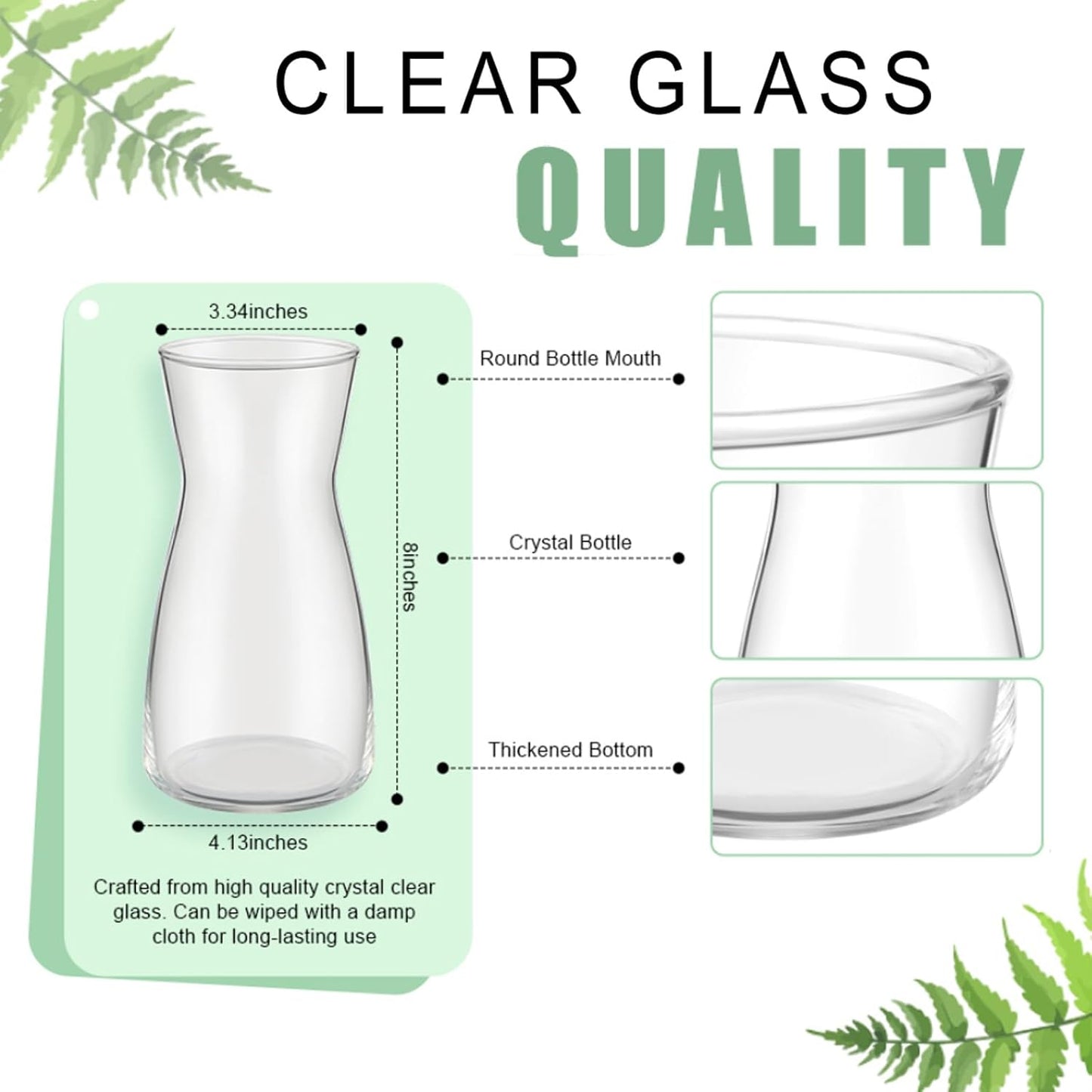 Thenshop 6 Pcs 8'' Tall Clear Flower Vase Wide Mouth Crystal Glass Boho Decorative for Centerpieces Bulk Tall Vase for Flower Bouquets Rustic Home Decor Wedding Housewarming Gift (Clear)