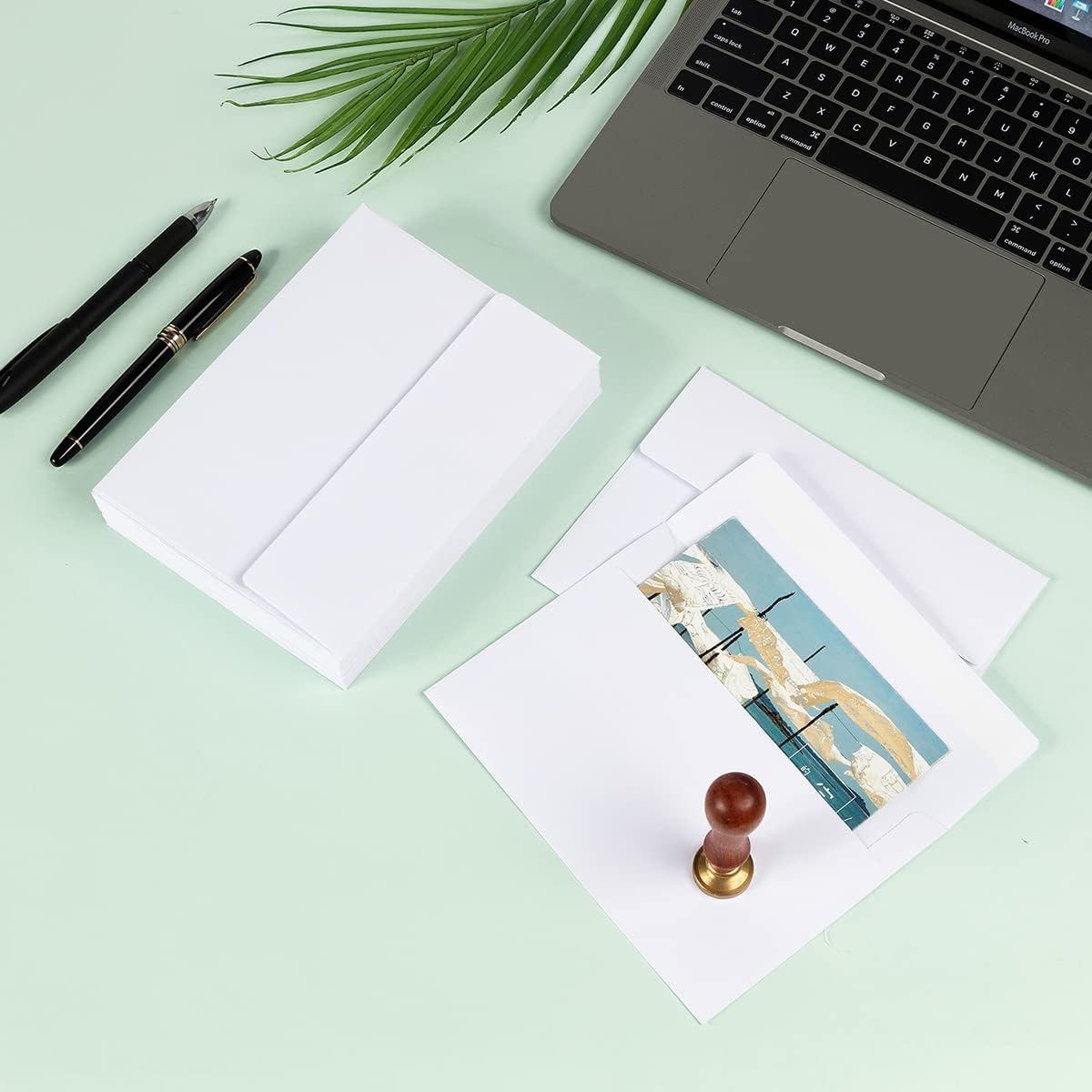 50 Pack 5 x 7 Envelopes Colored Self Seal for Wedding, Party Invitations, Greeting Cards, Announcements, Photos, 5.24 x 7.21 Inches (White)