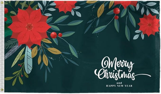 AGAS Merry Christmas Flag 3x5 Ft - Merry Christmas and Happy New Year Flags Vivid Color 200 Denier Nylon Holiday Flag With Brass Grommets for Indoor Outdoor Decoration