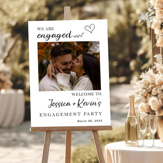 Photo Booth Style Engagement Party Welcome Sign - Personalized Photo Print Decor for Couples