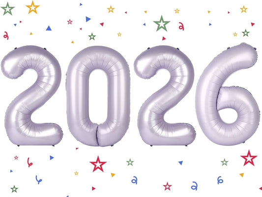 2026 Balloon - Lilac Birthday Number Balloons, 40 Inch Large Foil Balloons for Men Women Boys Girls Cream Purple Themed Birthday Decorations，Number 2026 Balloon