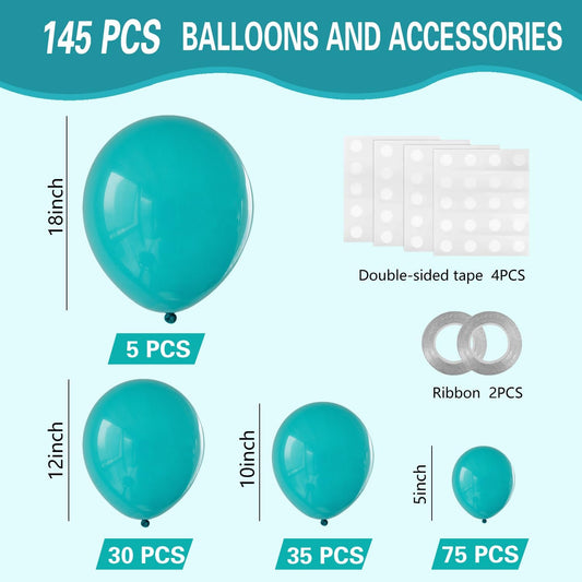 Turquoise Blue Peacock Blue Balloons 145pcs Different Sizes 5in 10in 12in 18in Teal Aqua Latex Balloon Arch Kit Garland for Wedding Baby Shower Birthday Party Decoration