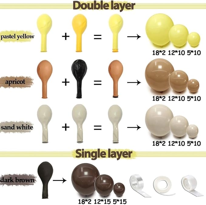 Yellow Balloon Arch Kit, Double Stuffed Yellow Brown White Balloon Garland Beige Tan Balloons for Bee Birthday Boho Baby Shower Sunflower Party Decoration