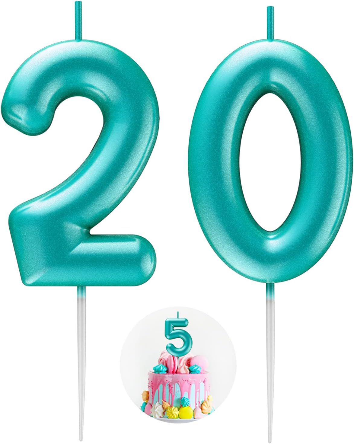 Blue Number 20 Candle Happy Birthday 3D Number Candles for Birthday Cake Party Decoration Wedding Anniversary Celebration Supplies
