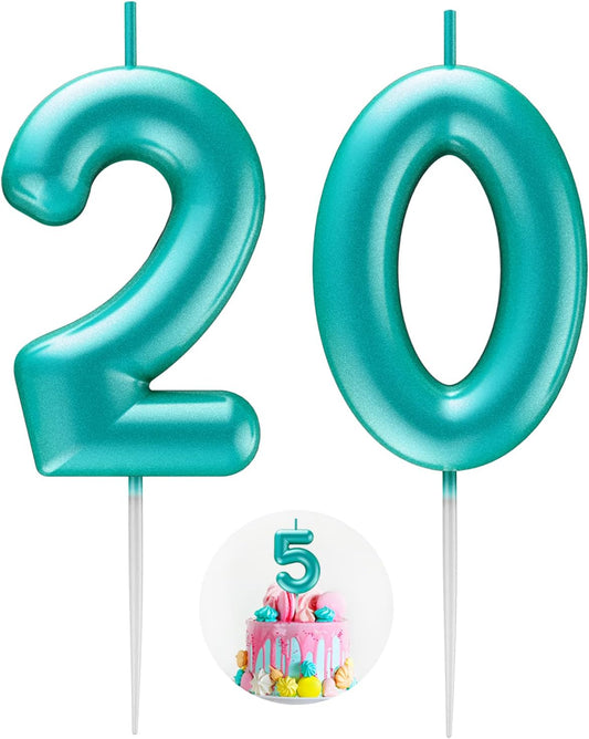 Blue Number 20 Candle Happy Birthday 3D Number Candles for Birthday Cake Party Decoration Wedding Anniversary Celebration Supplies