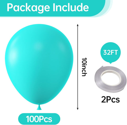 KALOR 10 Inch Teal Blue Balloons, 100 Pcs Latex Helium Balloons for Kid's Birthday Party Baby Shower Wedding Graduation Graduation Party Decorations