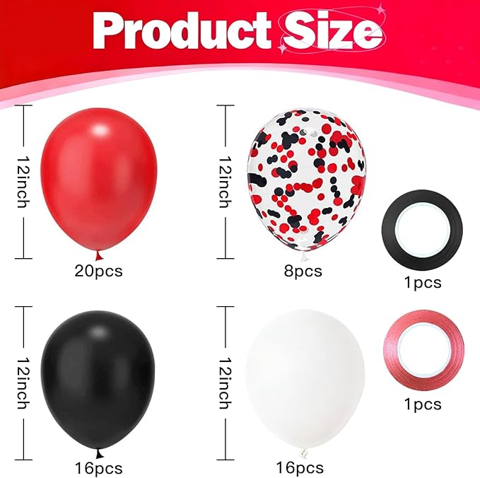 Red and Black Balloons - 60PCS 12 Inch White Pearl,Red,Black,Red Black Metallic Confetti Balloons for Birthday, Wedding, Graduation, Baby Shower, Engagement Party Decorations
