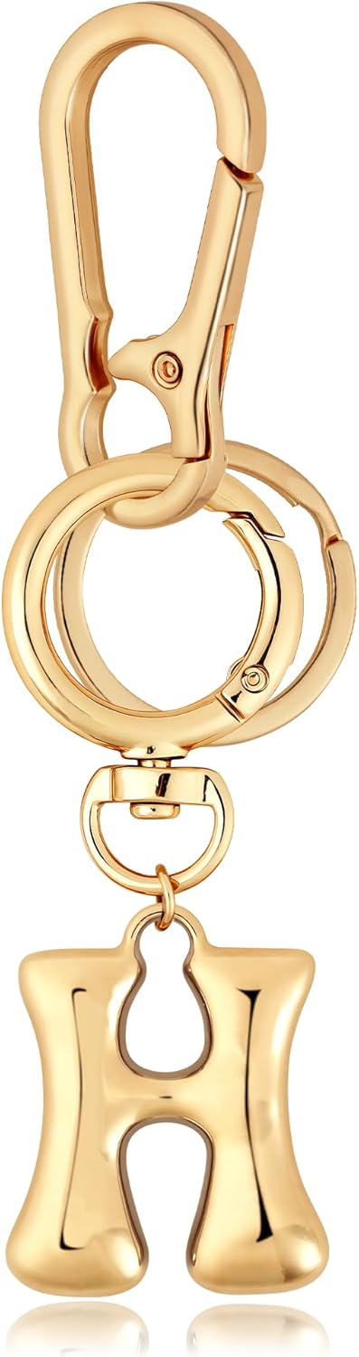 Gold Bubble Heart Initial Bag Charms for Handbags – Cute Initial Letter Keychain for Women, Purse Charms, Gold Gift