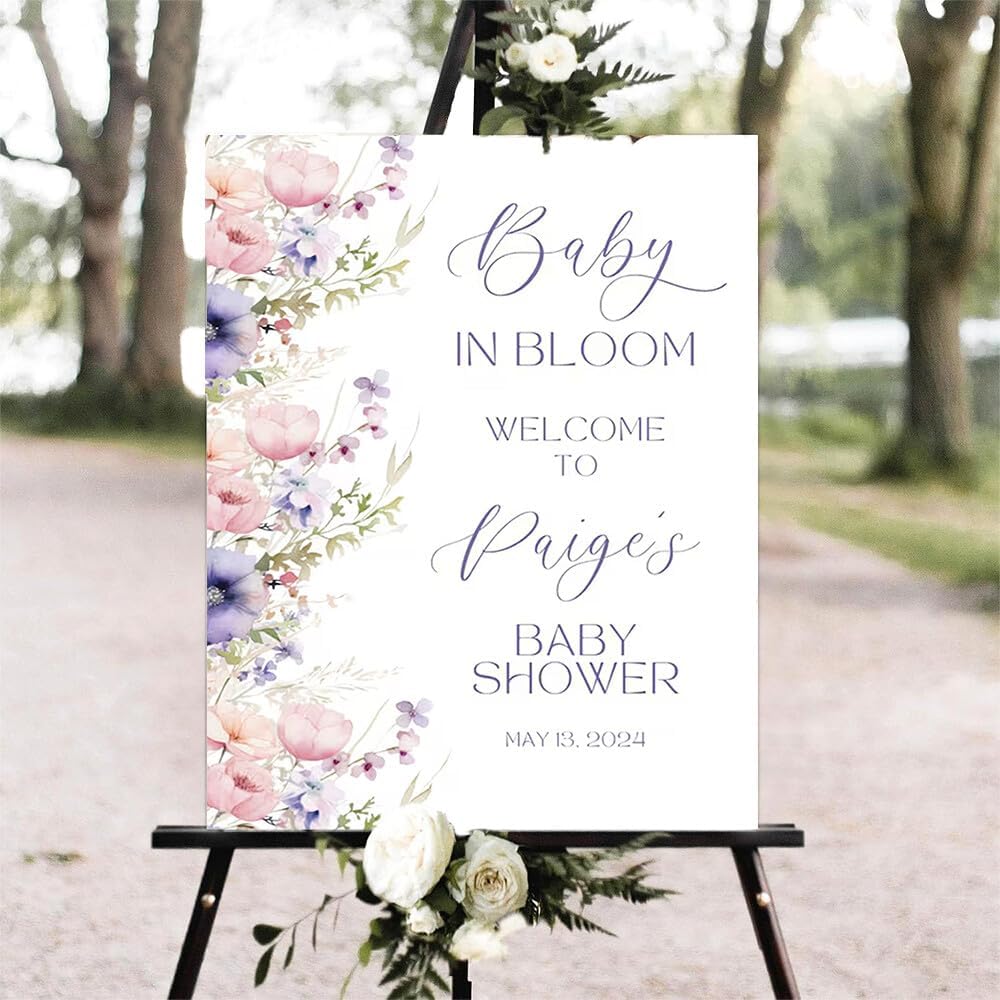 Editable Baby Shower Welcome Sign, Floral, Plastic, 18 x 24 inches