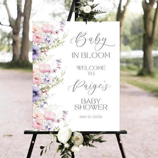Editable Baby Shower Welcome Sign, Floral, Plastic, 18 x 24 inches