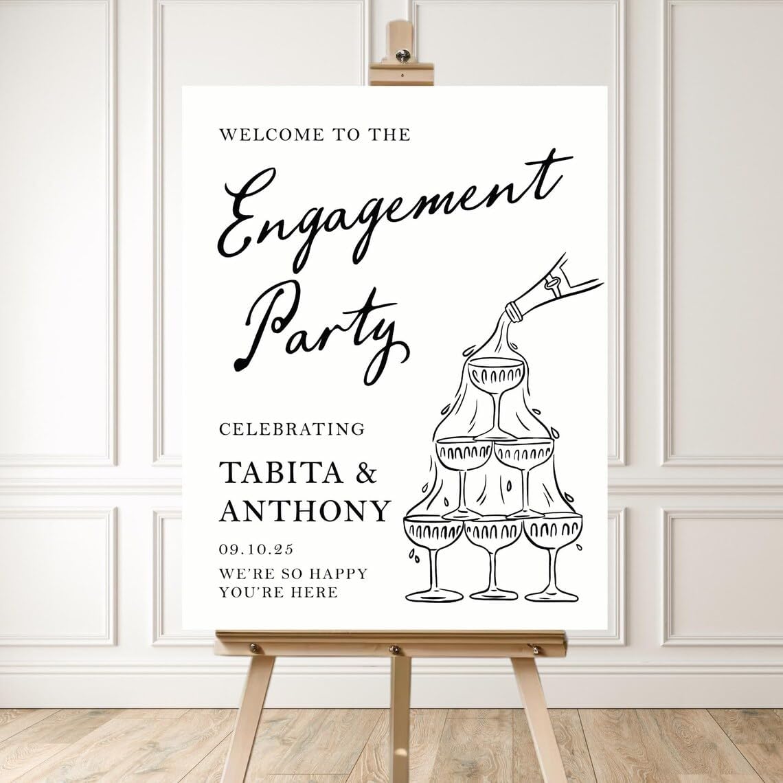 Engagement Party Welcome Sign, Champagne Pouring Engagement Sign