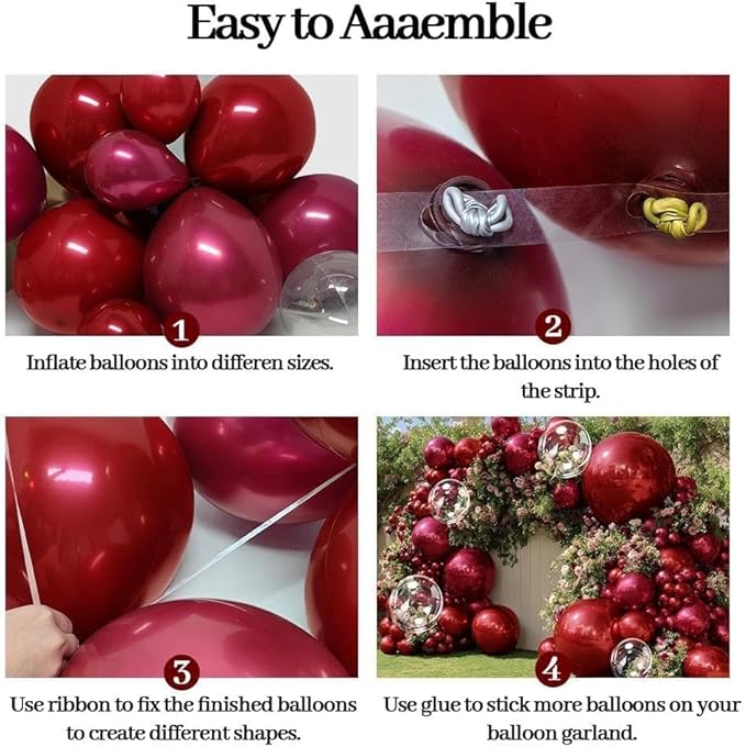 Burgundy Balloon Arch Double Stuffed Dark Ruby Red Balloon Garland Kit Wine Red Maroon Balloons Clear Balloons for Birthday Wedding Bridal Mothers Day Anniversary Engagement Baby Shower Party Decor