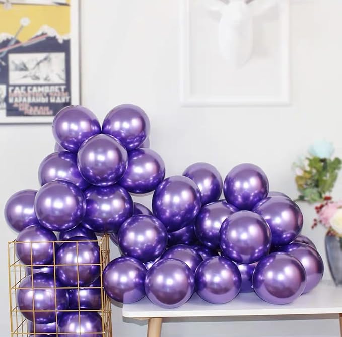 50 Pcs 12 Inch Metallic Purple Balloons, Chrome Purple Latex Balloons for Party Decorations, Shiny Bright Purple Balloons for Girls Birthday, Wedding, Baby Shower, Lavender Theme Party