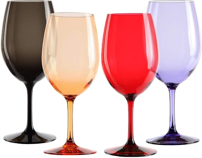 Lily's Home Unbreakable Wine Glasses, 20oz Shatterproof Plastic Glasses, Set of 4 for White & Red Wine - Reusable Mixed Dark Colors, Ideal for Valentine's Day, Birthday & Wedding