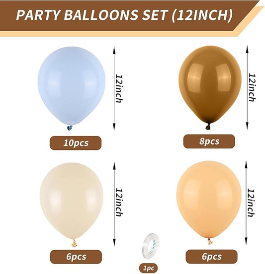 Blue and Brown Balloons, 12inch Bear Balloons Pastel Blue Beige Brown Latex Ballons, Baby Blue Cream Coffee Party Balloon For Teddy Bear Birthday Baby Shower Decorations