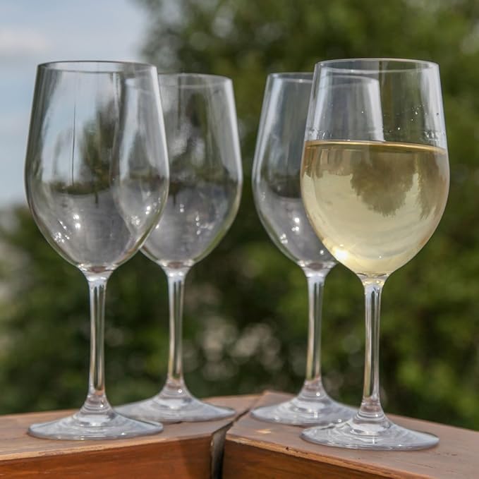 Lily's Home Unbreakable Chardonnay Wine Glasses, Made of Shatterproof Plastic and Ideal for Indoor and Outdoor Use, Reusable 12oz. Set of 4