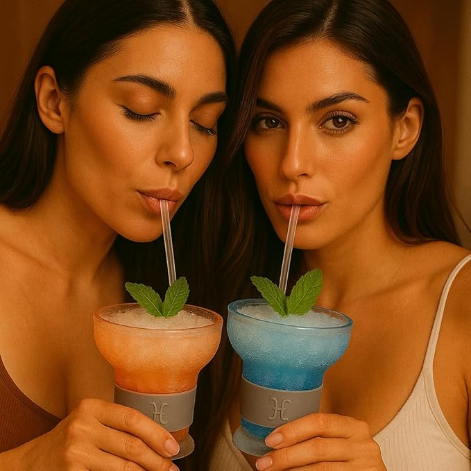 Khen Frozen Margarita & Cocktail Chiller Glasses | Set of 4 | Cooling Cups 12 OZ Unbreakable Tritan Acrylic, Double Wall Insulated to Keep Drink Cool, Freeze Gel Glass Cup, Silicone Holder