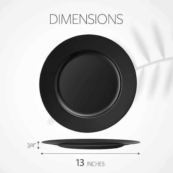 13'' Black Party Chargers Large Plates & Platters Great for Elegant Party's Weddings Tableware Great for Serving dish Black, Pac of 6