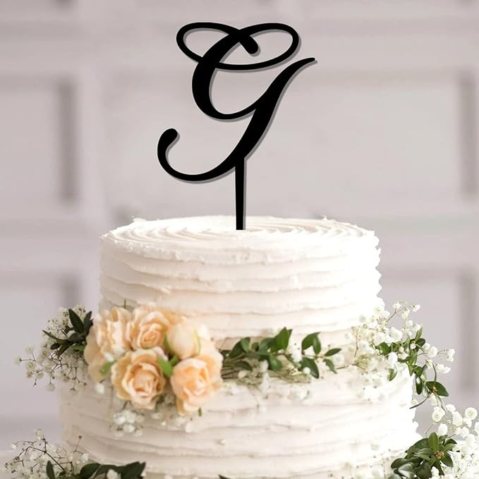 Custom Initials Letter G Birthday Cake Toppers Black Acrylic Wedding Cake Toppers Initial Engagement Wedding Cake Decoration Funny Mr And Mrs Cake Topper for Party Birthday Gifts