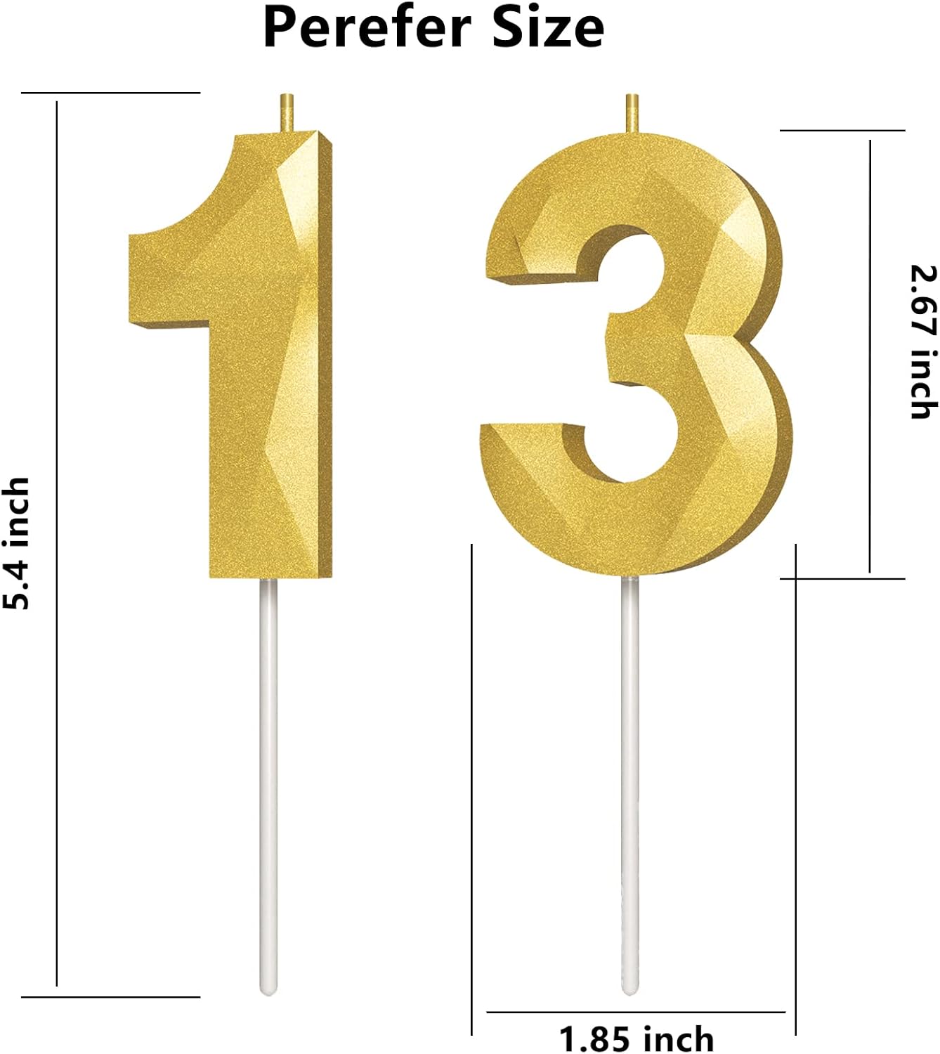 Number Birthday Candles(13 Candle Gold) 3D Diamond Shape Number Happy Birthday Cake Candles for Birthday Party Wedding Decoration Reunions Theme Party