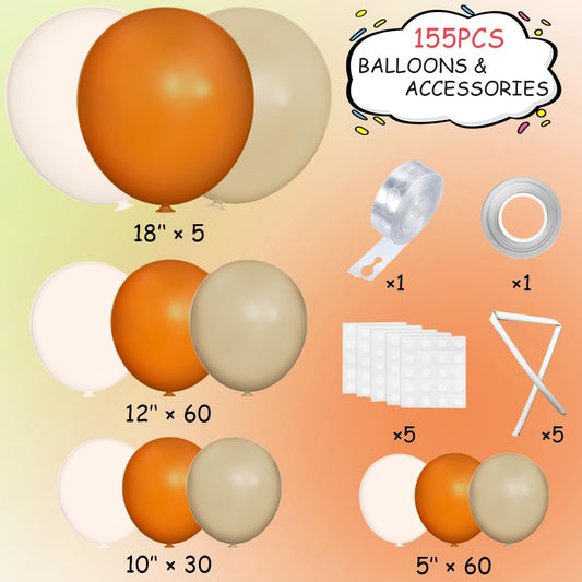Burnt Orange Boho Balloon Garland Arch Kit, 155Pcs Pastel Brown Macaron Pink Balloons for Fall Baby Shower ThanksGiving Birthday Party Decorations