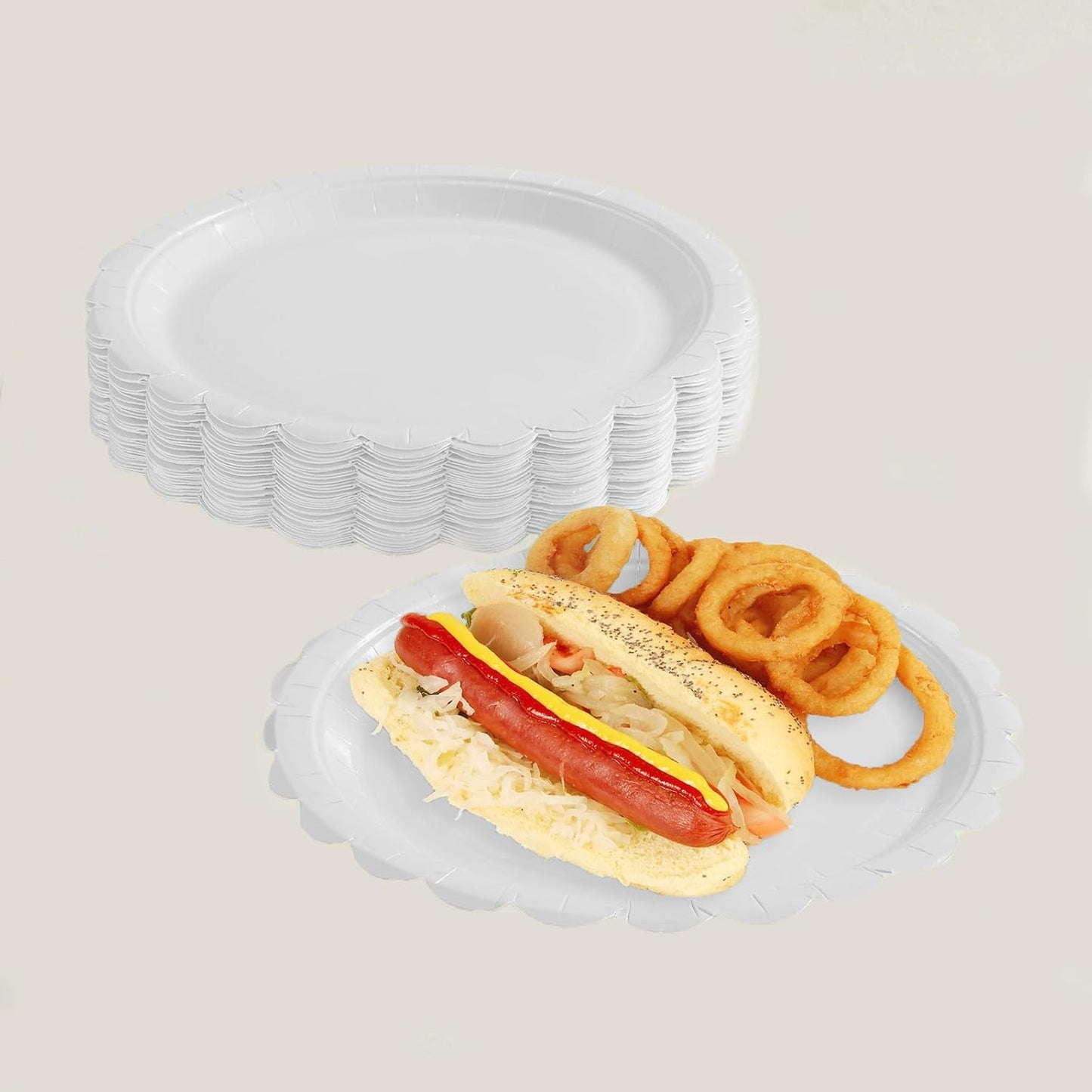 BEFORYOU 50PCS Scalloped Disposable Paper Plates Dessert Cake Party Plates for Baby Shower, Wedding,Bridal Shower Birthday Party Supplies (White, 7IN)