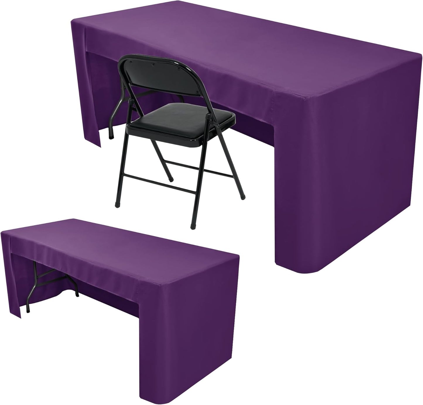 Nasitos 2 Pack 8' Fitted Table Cloth for Rectangular Table Purple Trade Show Table Covers-Open Back Valentines Tablecloth Washable and Wrinkle Resistant Table Cloth, Parties, Buffet, Baby Shower