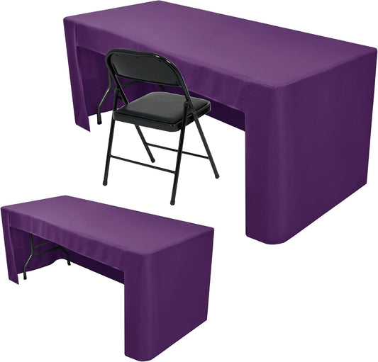 Nasitos 2 Pack 8' Fitted Table Cloth for Rectangular Table Purple Trade Show Table Covers-Open Back Valentines Tablecloth Washable and Wrinkle Resistant Table Cloth, Parties, Buffet, Baby Shower