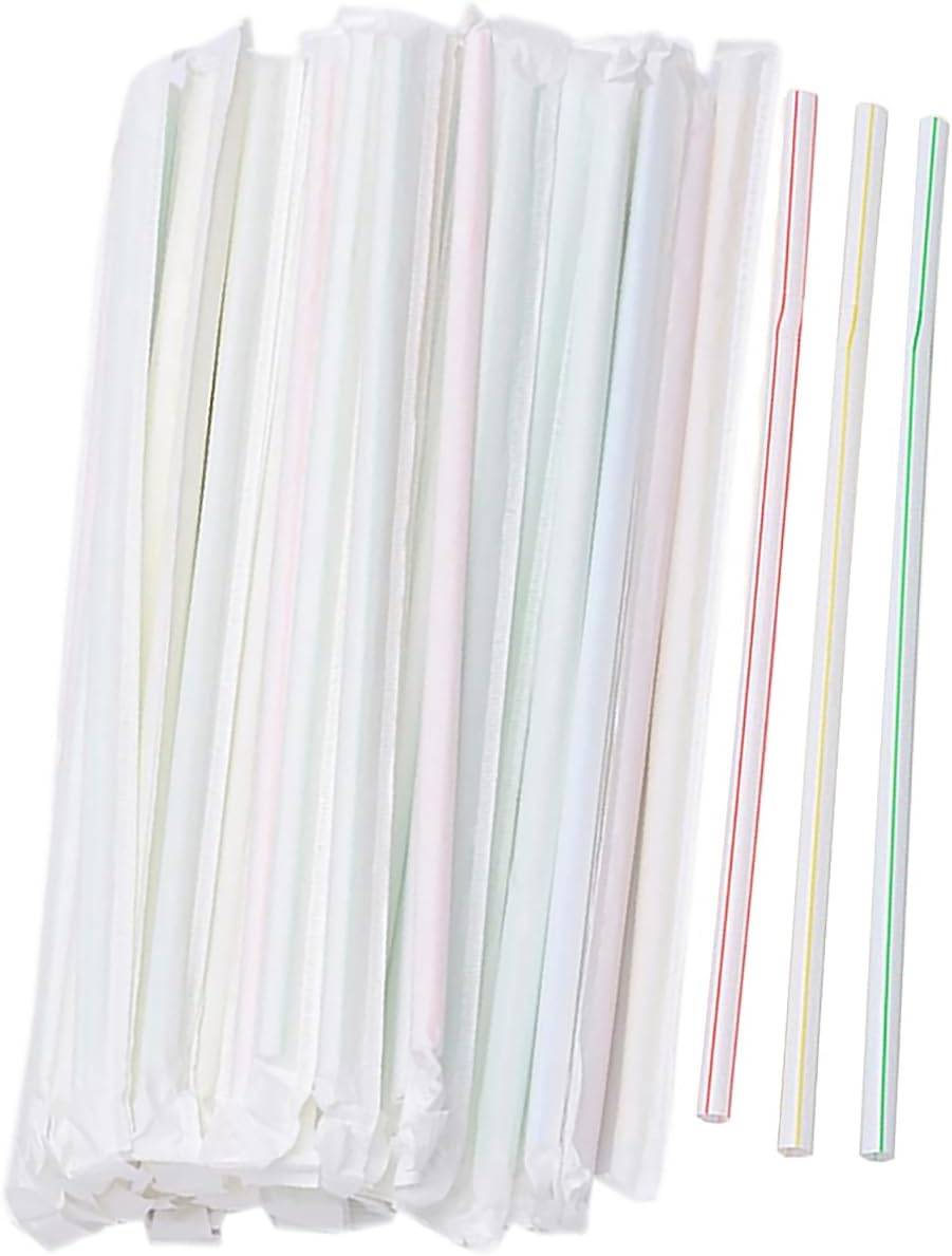 200-500PCS flexible plastic straws, black disposable curved party straws 8.26 inches long straw party decoration (500, Color striped - A)