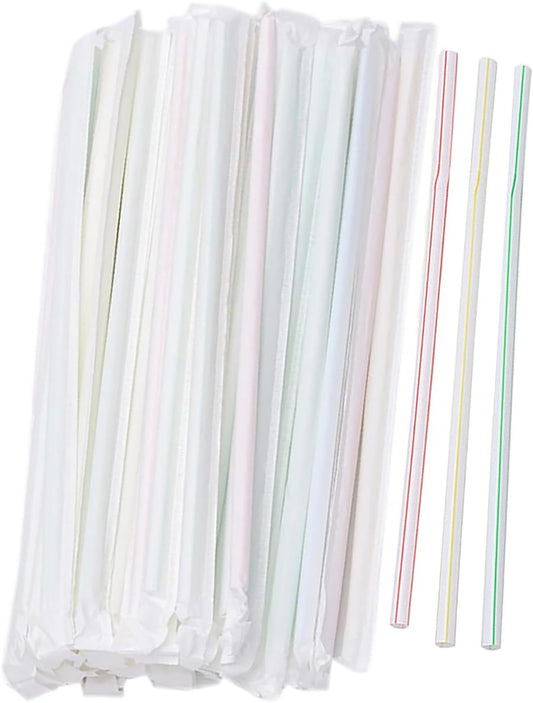 200-500PCS flexible plastic straws, black disposable curved party straws 8.26 inches long straw party decoration (500, Color striped - A)