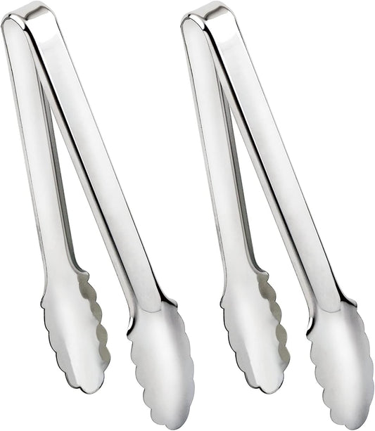 2 Pack Serving Tongs Serving Utensils Salad Tongs Metal Buffet Tongs Non-slip & Easy Grip Stainless Steel Plated Buffet Serving Tongs, Salad, Ice, Oven (9.5 Inch) (Silver)