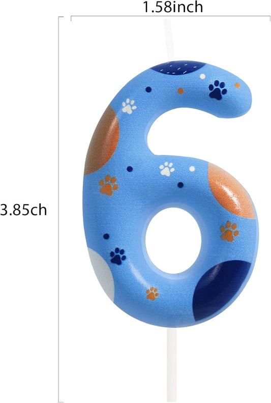 Blue Dog Paw Birthday Candles, Number 6 Paw Print Birthday Party Supplies, 2.76 inch Paw Cake Topper Decorations, Birthday Decorations (Number 6)