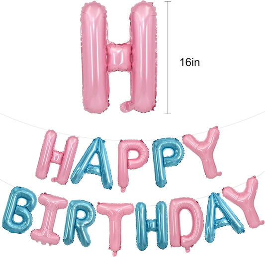 TONIFUL Happy Birthday Balloons Banner 16 Inch Mylar Foil Letters Birthday Sign Reusable for Girls Boys Kids & Adults Birthday Party Decorations Supplies（Light Pink Blue）
