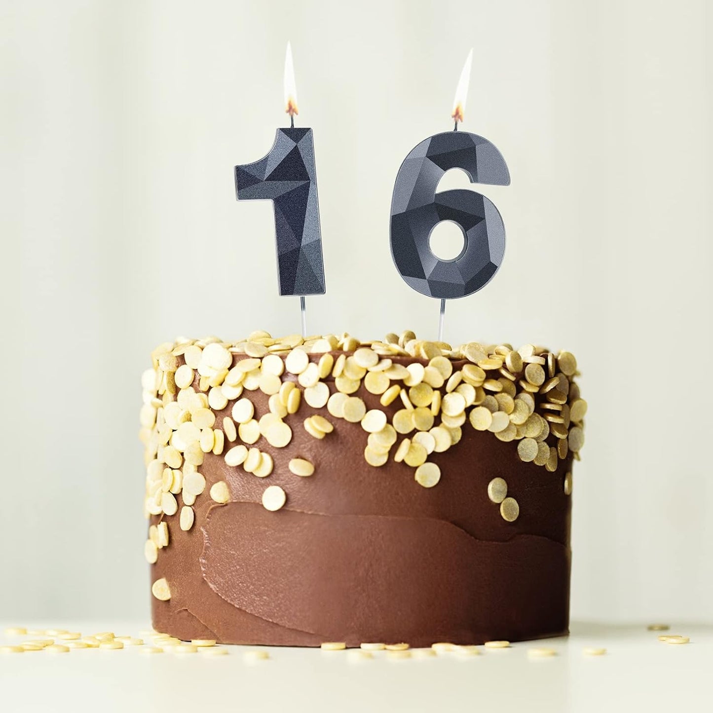 Nuanchu 16th Birthday Candles, Number Candles Happy Birthday Cake Topper 3D Diamond Shape Numeral Sparkler Candles for Men Women Party Wedding Decoration Theme Party (Black)
