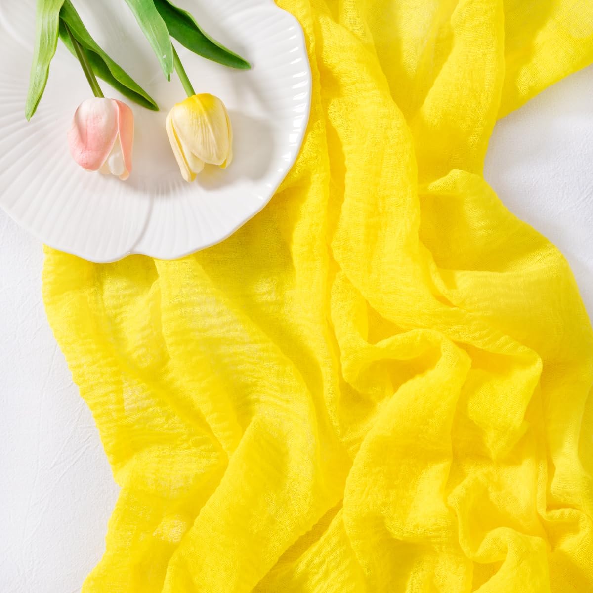 Socomi Yellow Cheesecloth Table Runner Fall Thanksgiving Gauze 120 Inch Rustic Boho Cheese Cloth Runner for Wedding Party Baby Bridal Shower Centerpiece Decoration Holiday Home Decorations