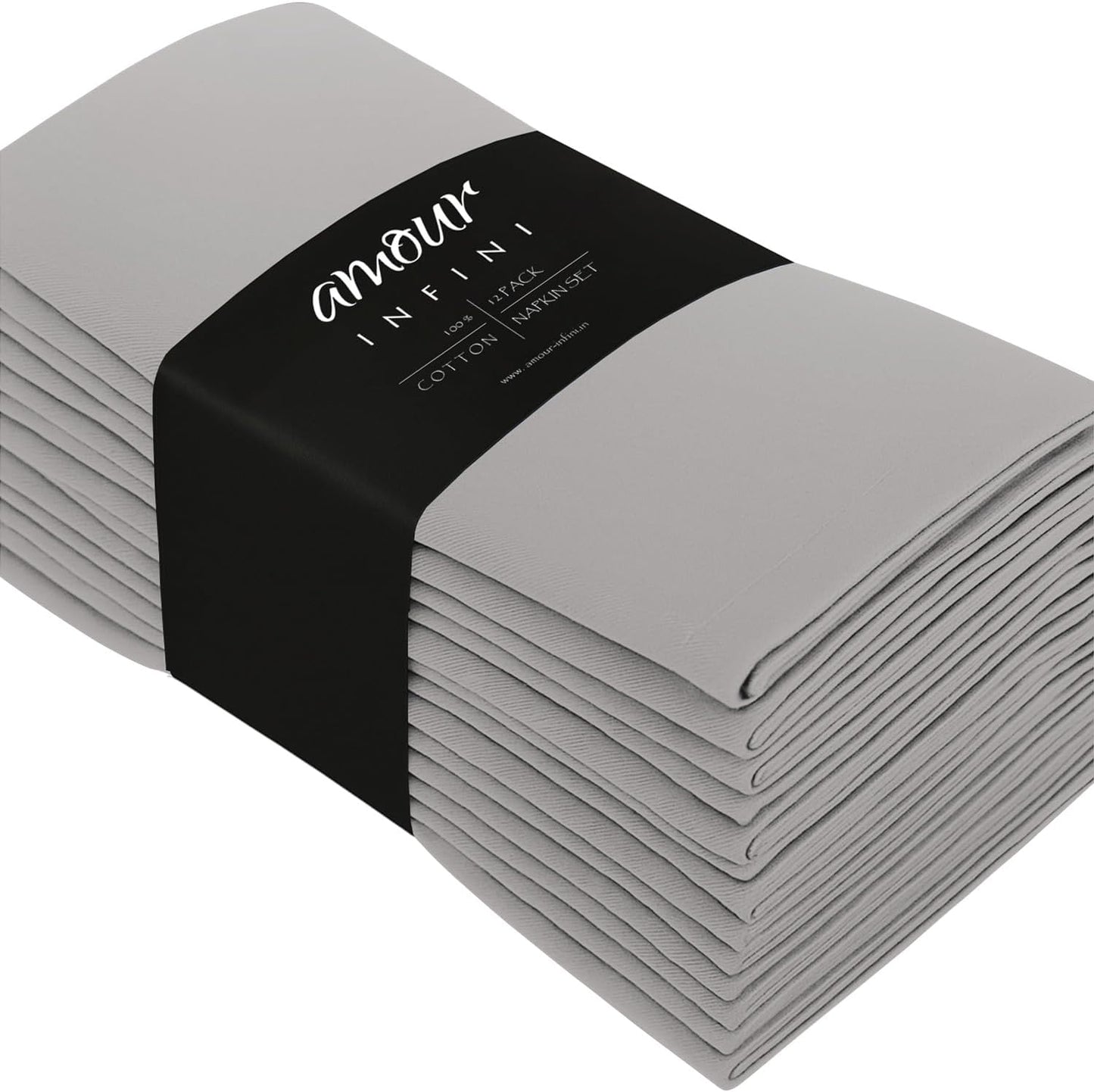 AMOUR INFINI Cotton Cloth Napkins Set of 12 Washable Soft Premium Hotel Quality 18x18 inch Dinner Napkin for Parties, Weddings and Table Decoration (Gray)