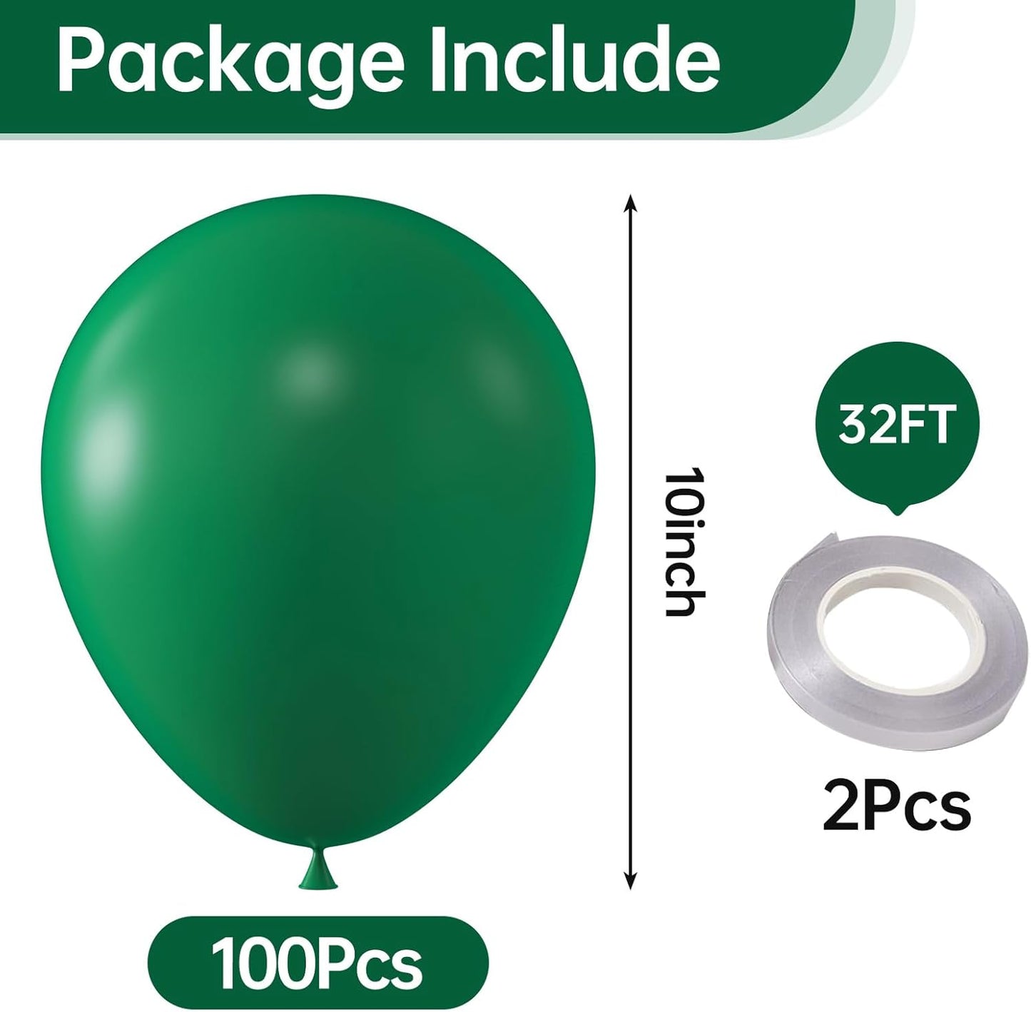 KALOR 10 Inch Dark Green Balloons, 100 Pcs Latex Helium Balloons for Kid's Birthday Party Baby Shower Wedding Graduation Graduation Party Decorations