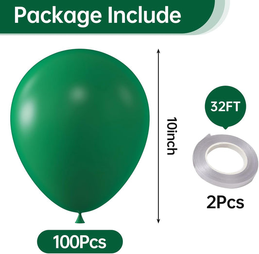 KALOR 10 Inch Dark Green Balloons, 100 Pcs Latex Helium Balloons for Kid's Birthday Party Baby Shower Wedding Graduation Graduation Party Decorations