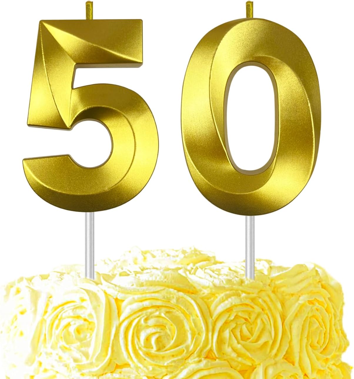 Gold Number 50 Candles, 3D Diamond 2.76 Inch Cake Topper Birthday Candles for Wedding Anniversary Cake Decorations, Happy Birthday Party Decorations