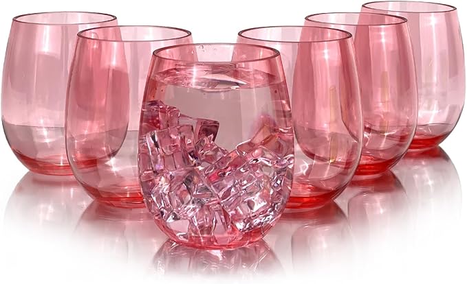 Set of 6 Acrylic Wine Glasses, 20-ounce Plastic Tumbler for Party Use,BPA Free,Dishwasher Safe (Red)